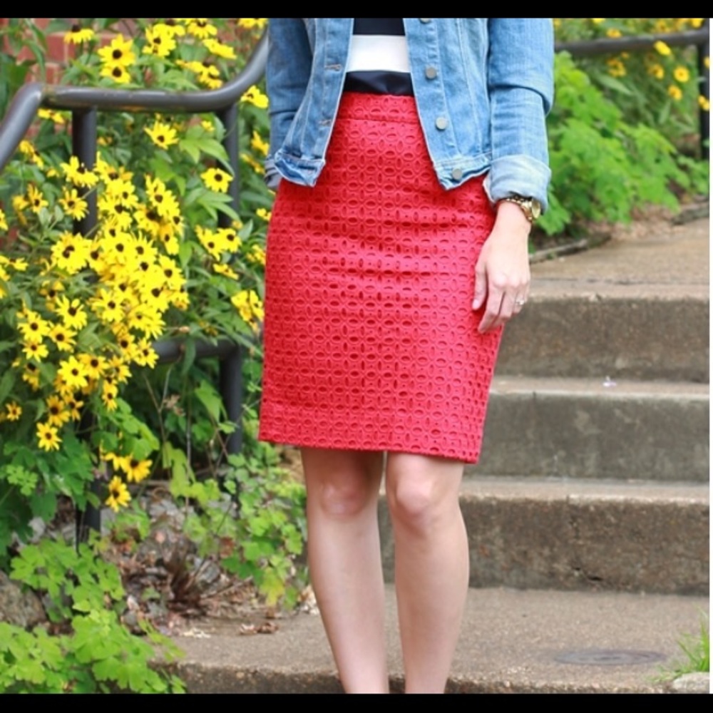 J CREW CORAL EYELET SKIRT